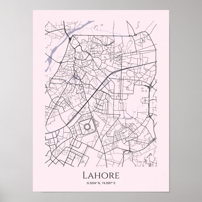 Poster de la carte de Lahore (rose, mat) (Devant)