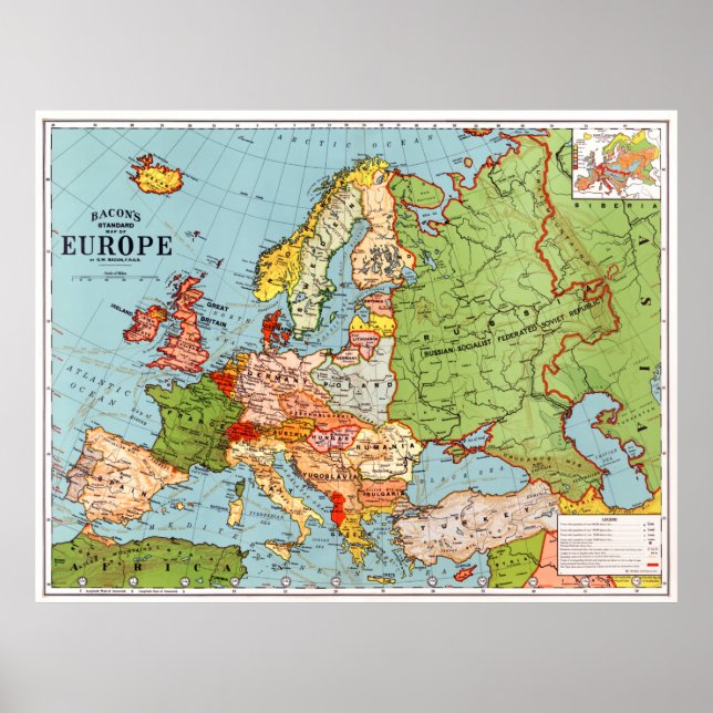 Poster de la carte de l'Europe de Bacon (Devant)