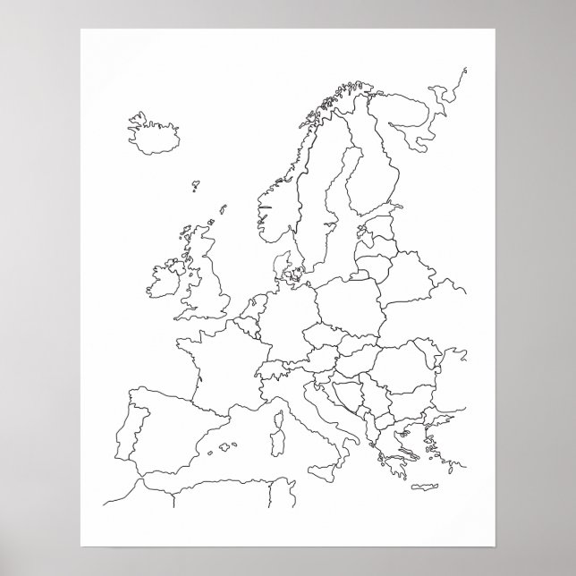 Poster de la carte de l'Europe en blanc (Devant)