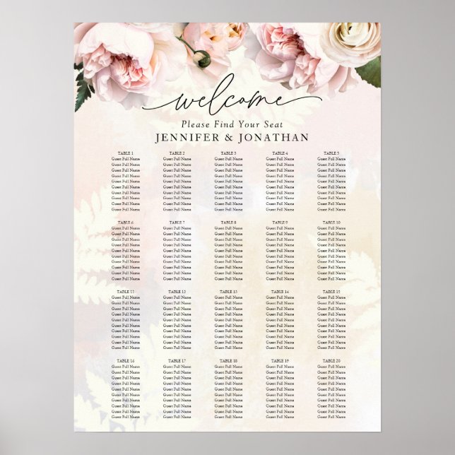 Poster de la carte de Mariage floral rose (Devant)