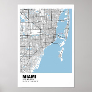 Poster de la carte de Miami - Carte noire de Miami