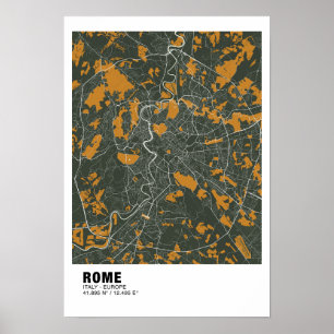 Poster de la carte de Rome - Italie Carte verte et