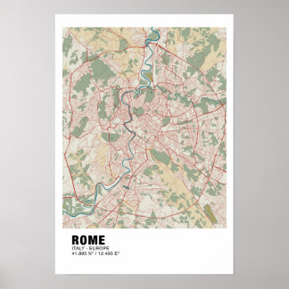 Poster de la carte de Rome - Italie Carte Vintage