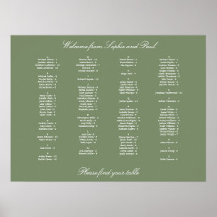 Poster de la carte de siège alphabétique verte Sag