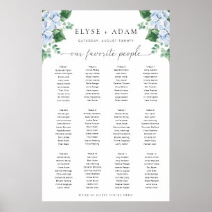 Poster de la carte de siège bleu Hydrangea 12