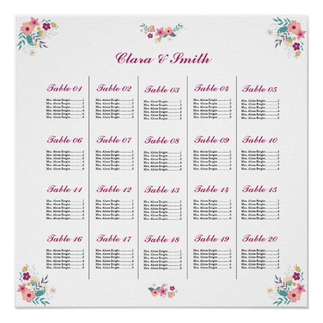 Poster de la carte de siège mariage (Devant)