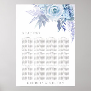 Poster de la carte de siège Mariage bleu Dusty