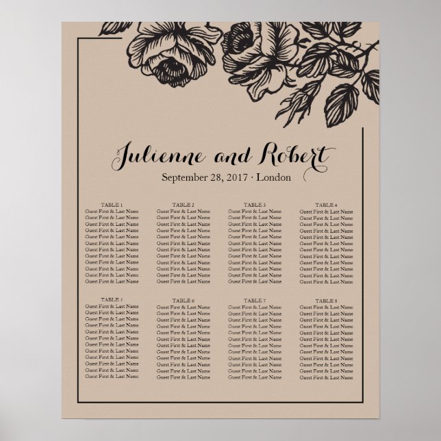 Poster de la carte de sièges de Mariage Floral Rus (Devant)