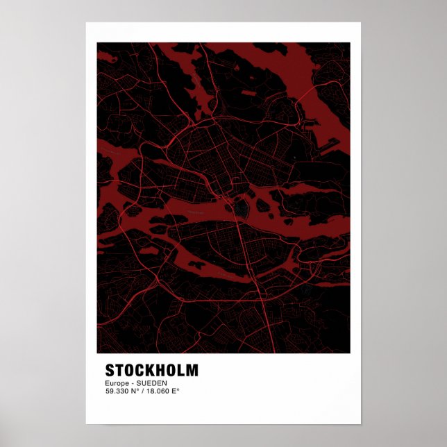 Poster de la carte de Stockholm - Poster rouge Suè (Devant)