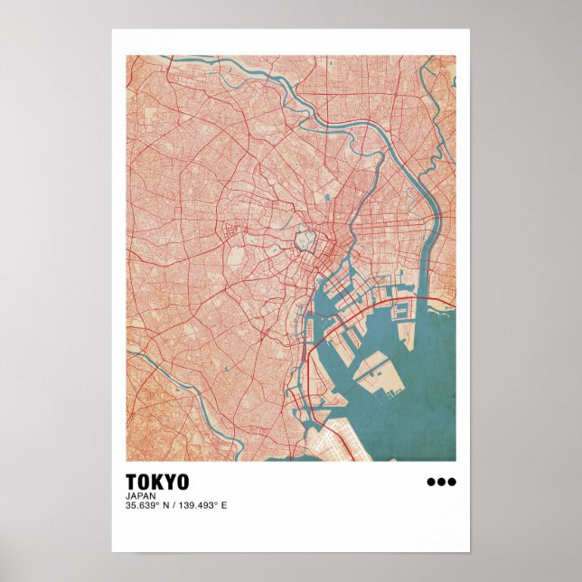 Poster de la carte de Tokyo - Carte moderne de Tok (Devant)