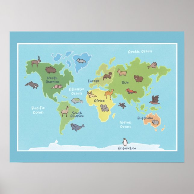 Poster de la carte des animaux du monde (Devant)