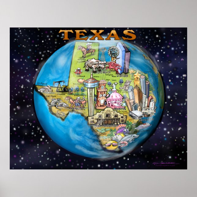 Poster de la carte du monde du Texas (Devant)