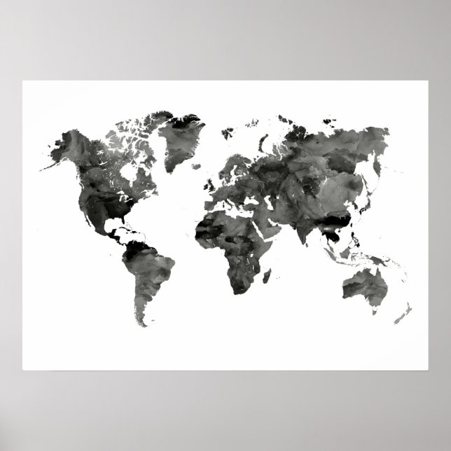 Poster de la carte du monde noir et blanc (Devant)