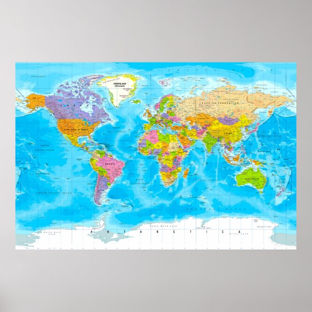 Poster de la carte du monde politique (Devant)