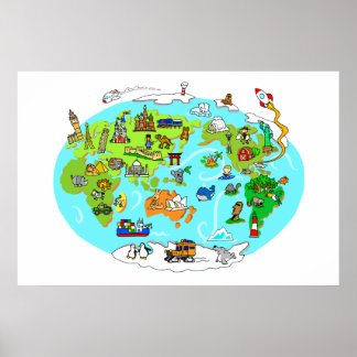 Poster de la carte du monde pour enfants