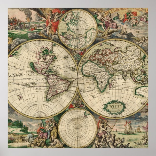 Poster de la carte du monde vintage 1689 (Devant)