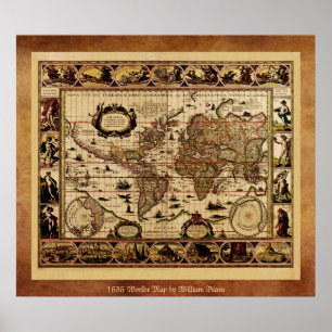 Poster de la carte du vieux monde 1635
