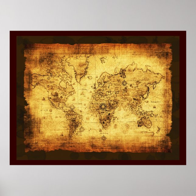 Poster de la carte du vieux monde rustique (grand) (Devant)