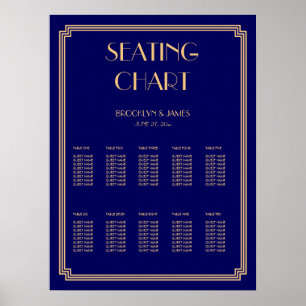 Poster de la carte Mariage en or et bleu 18x24