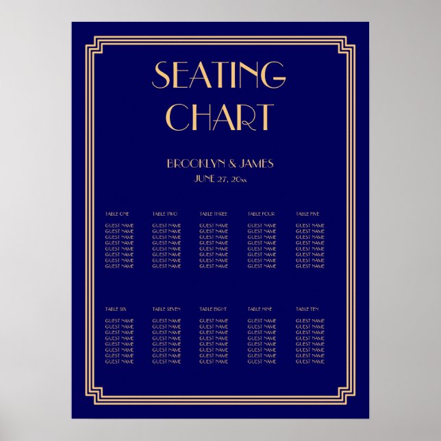 Poster de la carte Mariage en or et bleu 18x24 (Devant)