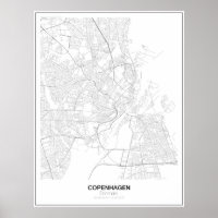 Poster de la carte minimaliste de Copenhague, Dane