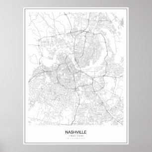 Poster de la carte minimaliste de Nashville, États