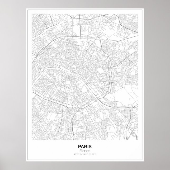 Poster de la carte minimaliste de Paris, France (S (Devant)