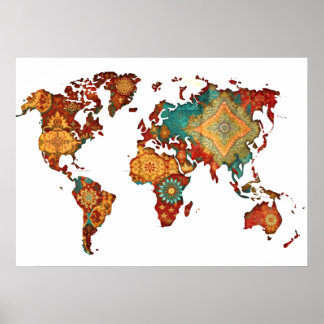 Poster de la carte mondiale Bateek Wall Art