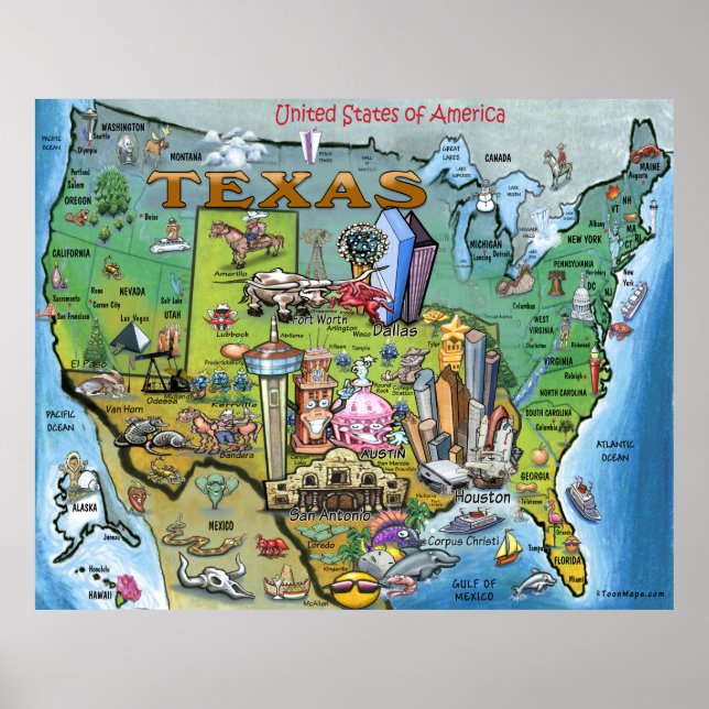 Poster de la carte Texas USA (Devant)