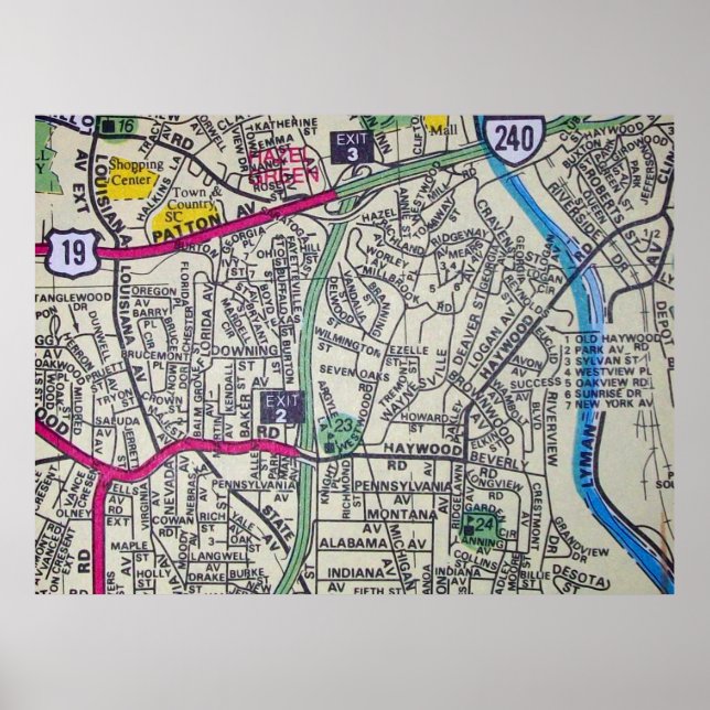 Poster de la carte Vintage Asheville, NC (Devant)