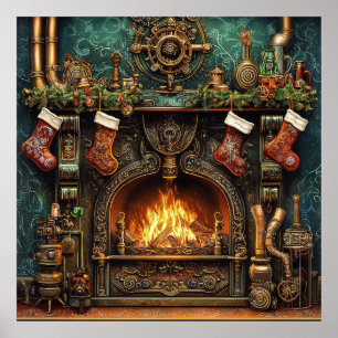 Poster de la cheminée de Noël Steampunk