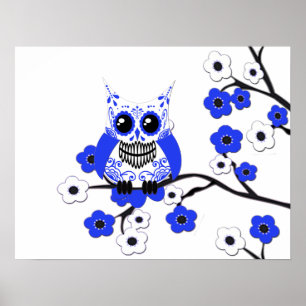 Poster de la Chouette aux fleurs de cerisier blanc