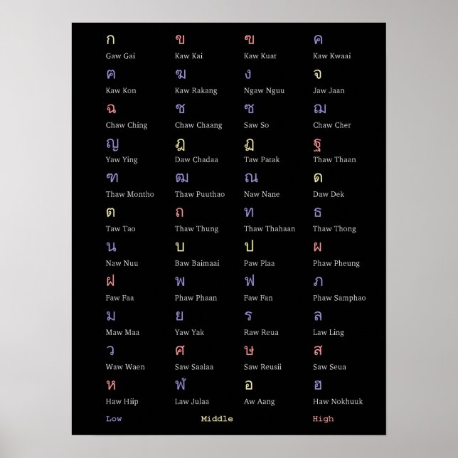 Poster de la classe Consonant Alphabet Thaï (Devant)