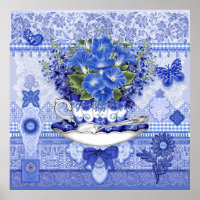 Poster de la Coupe et des Fleurs de Porcelaine Ble