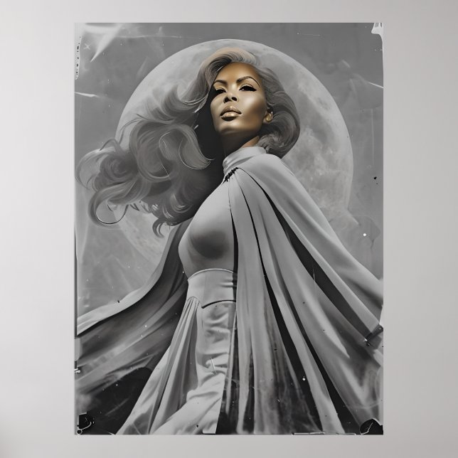 Poster de la déesse Lune - Portrait noir et blanc (Devant)