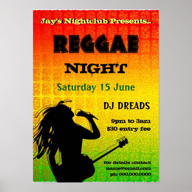 Poster de la discothèque de soirée Reggae (Devant)