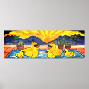 Poster de la famille de canards en caoutchouc jaun