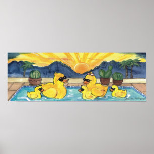 Poster de la famille de canards en caoutchouc jaun