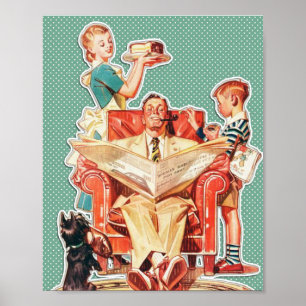 Poster de la famille les années 50 avec Dog Retro 