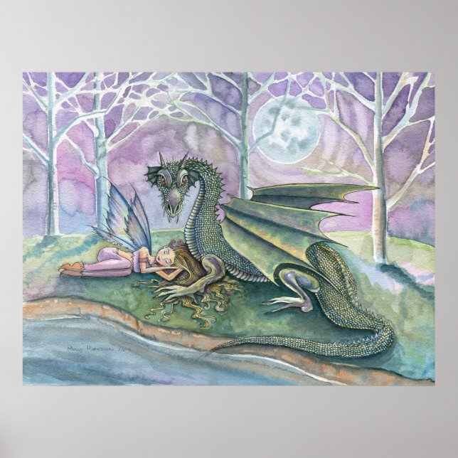 Poster de la fée et du dragon au coucher Imprimer (Devant)
