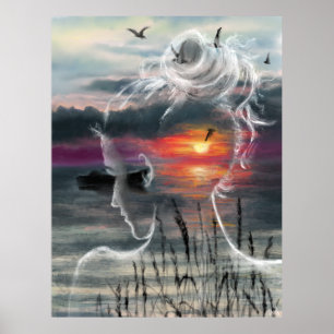 Poster de la femme du coucher du soleil