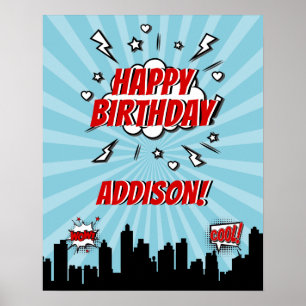 Poster de la fête d'anniversaire de Superhero Comi