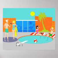 Poster de la fête de la piscine rétro