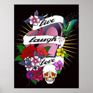 Poster de la Fleur d'amour et du tatouage de coeur