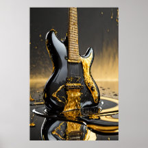 Poster de la Guitare Métallique Or et Noir Imprime