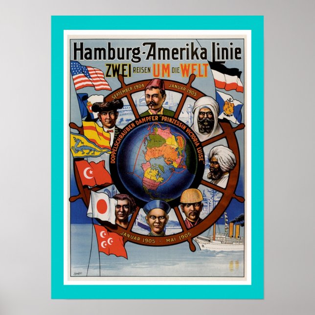 Poster de la ligne américaine de Hambourg (Devant)