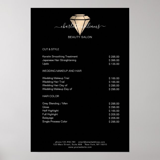 Poster de la liste de prix Black Gold Diamond (Devant)