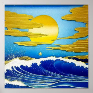Poster de la Lune d'or en mer