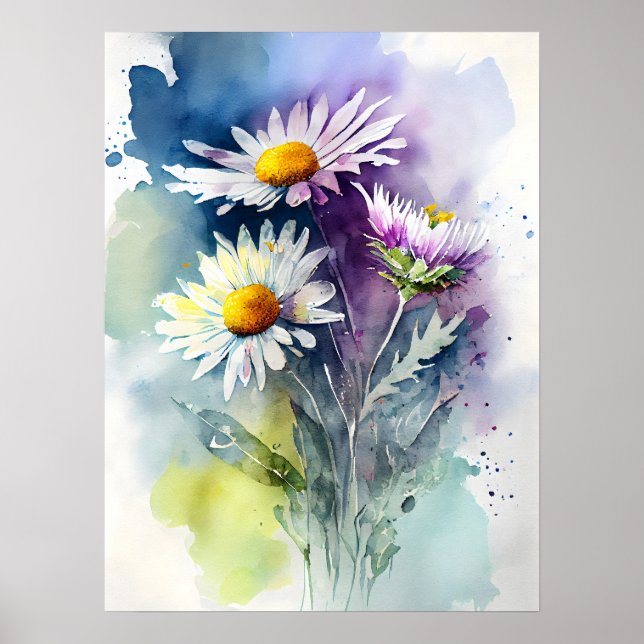 Poster de la marguerite aquarelle (Devant)