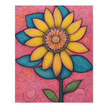 Poster de la marguerite jaune au crayon de charbon